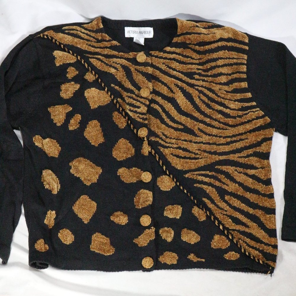 VICTORIA HARBOUR Womens Abstract Pattern Button Woven Sweater Sz XL US
